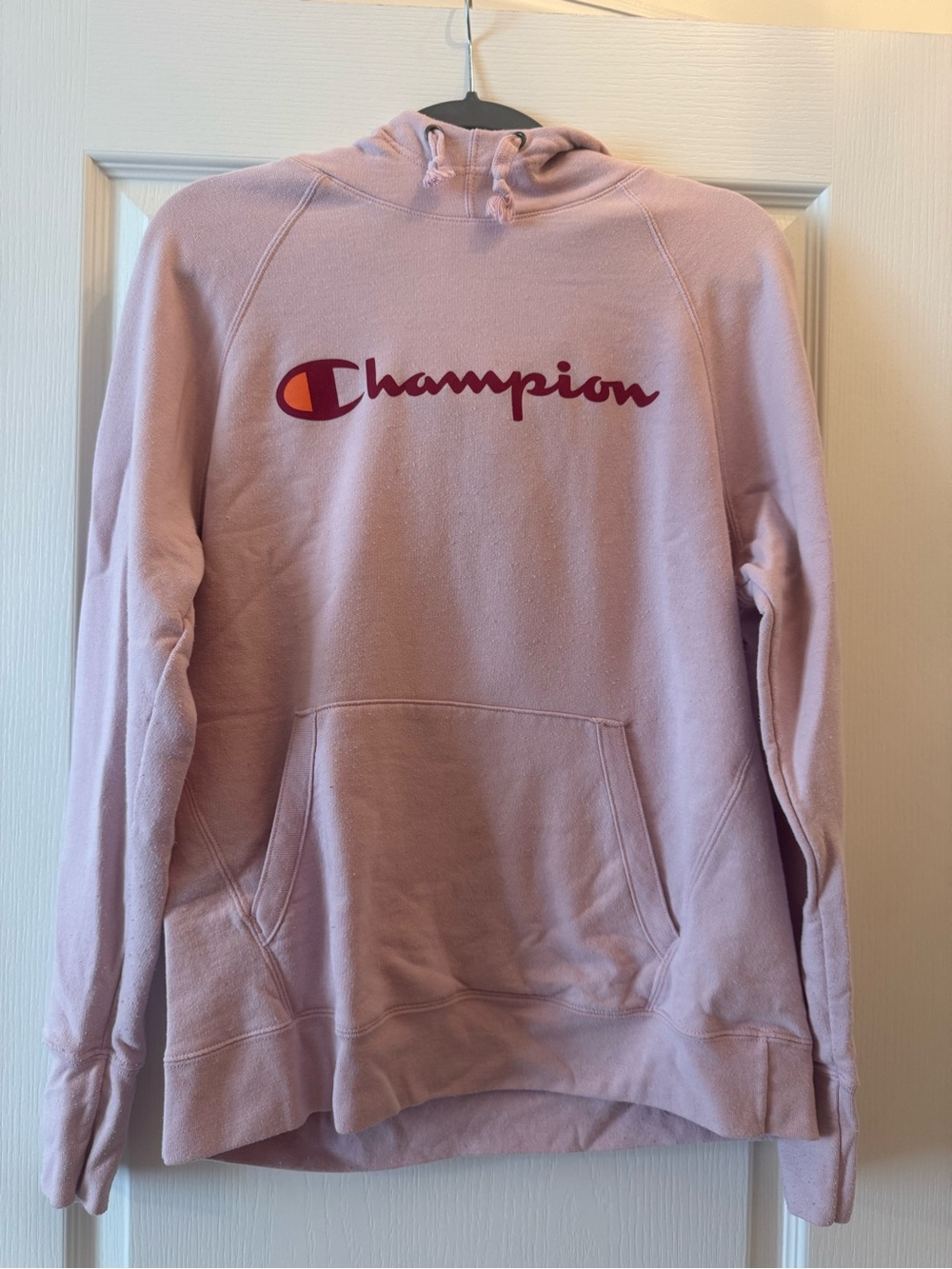 Champion Pink Pullover Hoodie with Maroon Logo